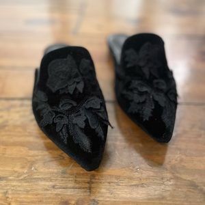 Jeffrey Campbell Black Velvet,Heavily Embroidered Florals Mules Flats